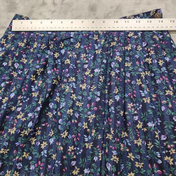 Vintage 80s Lucia Midi Skirt Size 12 Blue Floral Pleated Rayon Cottagecore - Picture 6 of 8